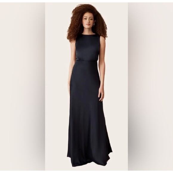 BHLDN Beckett Satin Charmeuse Maxi Dress Navy Blue Size 10 NEW Anthropologie